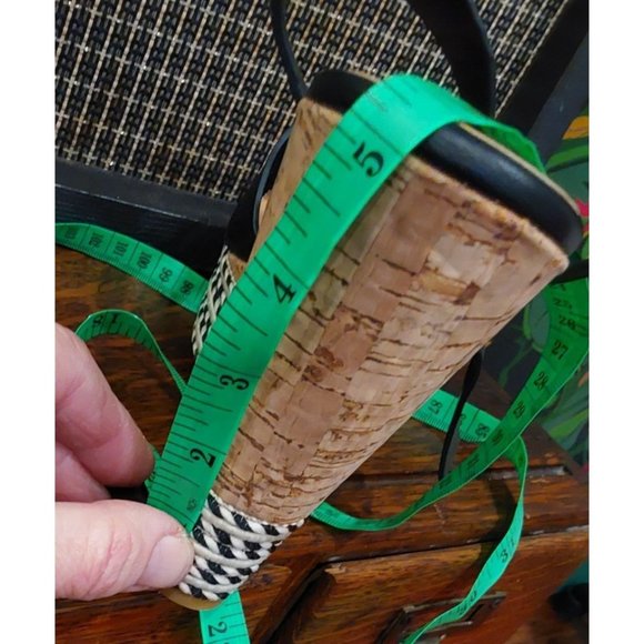 Bamboo Platform Lightweight Wedge Sandals in Black, Cork, Woven. Size 8.5 - Picture 6 of 10